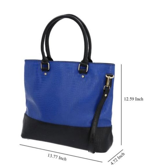 Genuine Leather Bag Blue and Black Croc Embossed - NEW - Picture 5 of 6